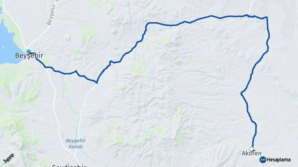 Konya Beyşehir Akören Arası Kaç Km - Yol Haritası