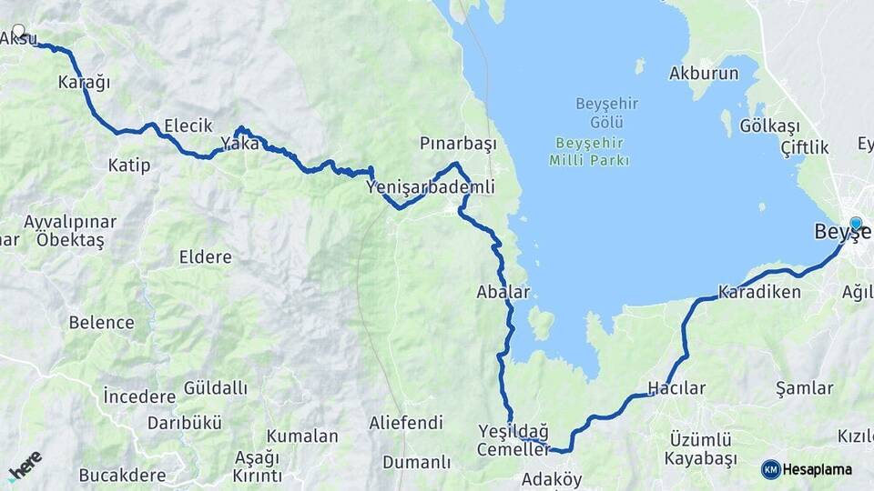 Konya Beyşehir Aksu Isparta Arası Kaç Km - Yol Haritası