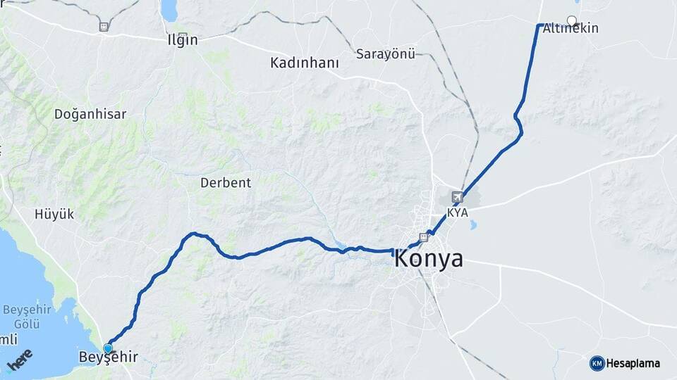 Konya Beyşehir Altınekin Arası Kaç Km - Yol Haritası