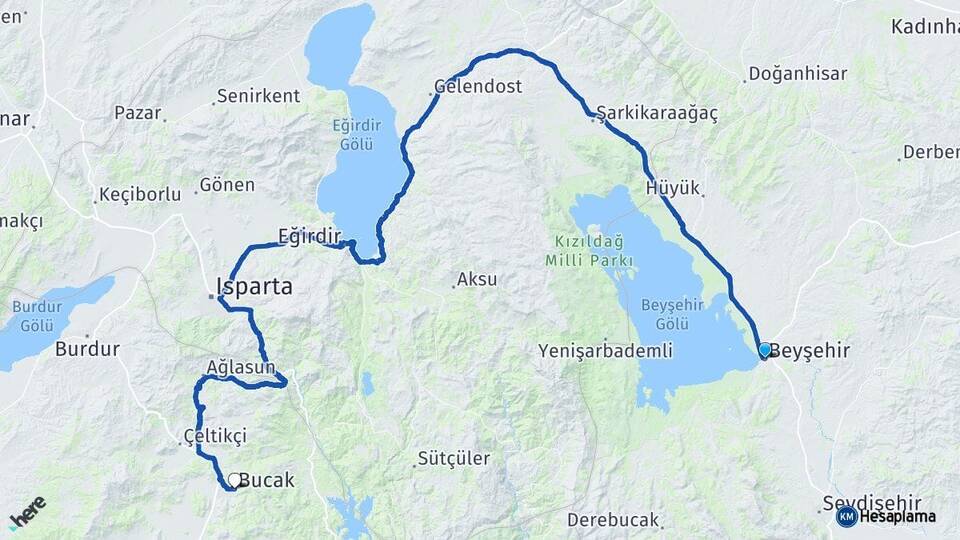 Konya Beyşehir Bucak Burdur Arası Kaç Km - Yol Haritası