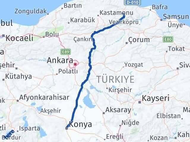 Konya Boyabat Sinop Arası Kaç Km - Yol Haritası