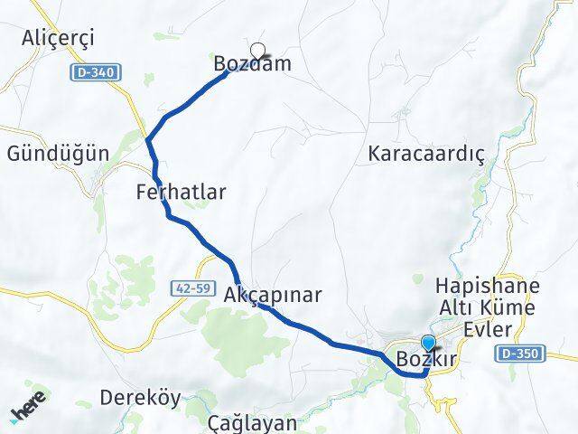 Konya Bozkır Bozdam Bozkır Arası Kaç Km - Yol Haritası