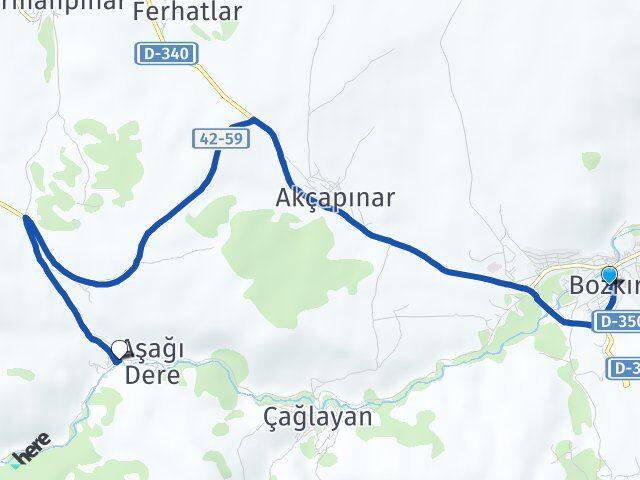 Konya Bozkır Dereköy Bozkır Arası Kaç Km - Yol Haritası