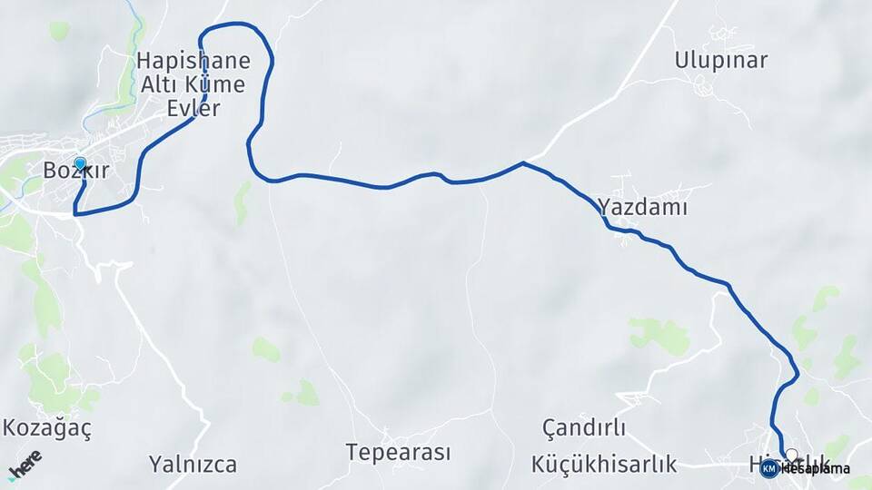 Konya Bozkır Hisarlık Bozkır Arası Kaç Km - Yol Haritası