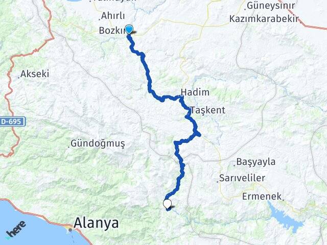 Konya Bozkır Karapınar Alanya Antalya Arası Kaç Km - Yol Haritası