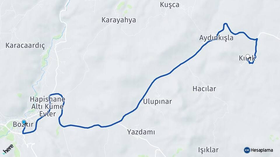 Konya Bozkır Kınık Bozkır Arası Kaç Km - Yol Haritası