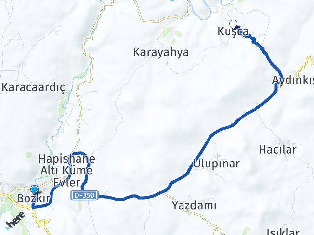 Konya Bozkır Kuşca Bozkır Arası Kaç Km - Yol Haritası