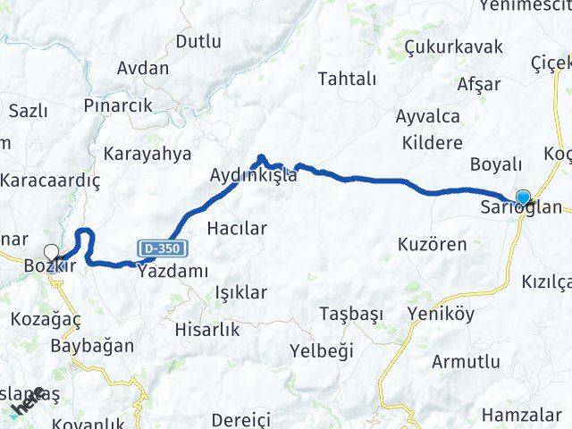 Konya Bozkır Sarıoğlan Bozkır Arası Kaç Km - Yol Haritası