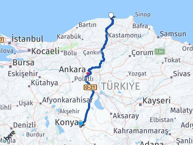 Konya Bozkurt Kastamonu Arası Kaç Km - Yol Haritası