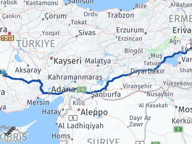 Konya Çaldıran Van Arası Kaç Km - Yol Haritası
