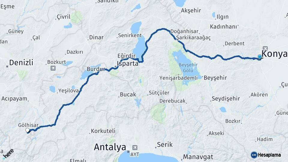 Konya Çameli Denizli Arası Kaç Km - Yol Haritası