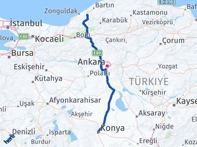 Konya Çaycuma Zonguldak Arası Kaç Km - Yol Haritası
