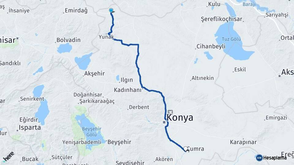 Konya Çeltik Çumra Arası Kaç Km - Yol Haritası
