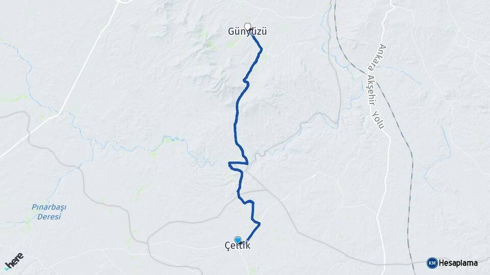 Konya Çeltik Günyüzü Eskişehir Arası Kaç Km - Yol Haritası
