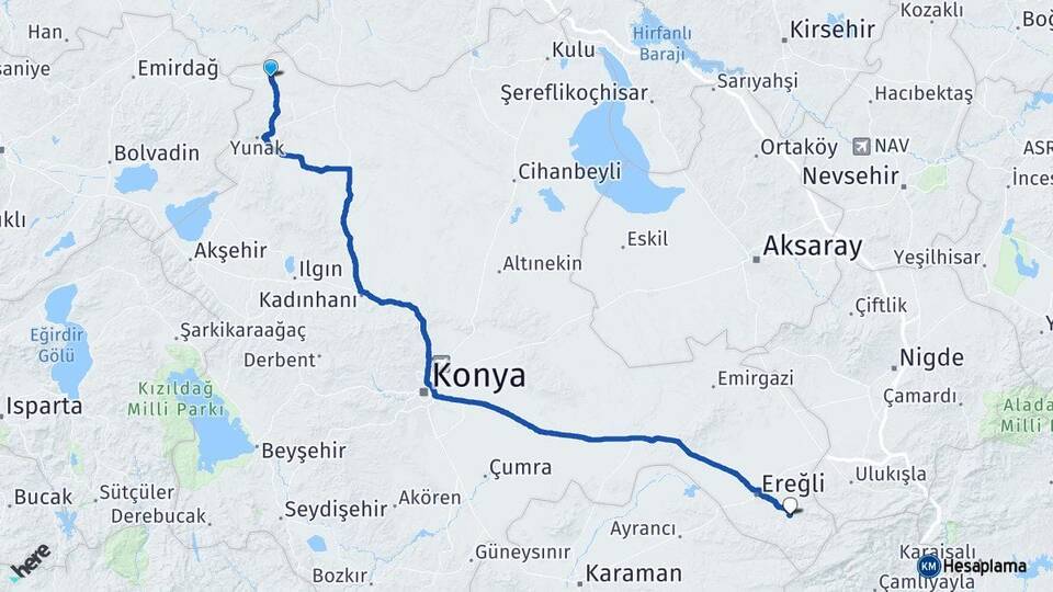 Konya Çeltik Halkapınar Arası Kaç Km - Yol Haritası