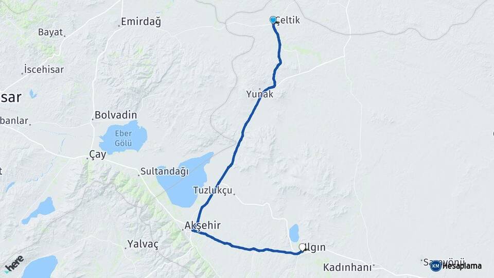 Konya Çeltik Ilgın Arası Kaç Km - Yol Haritası