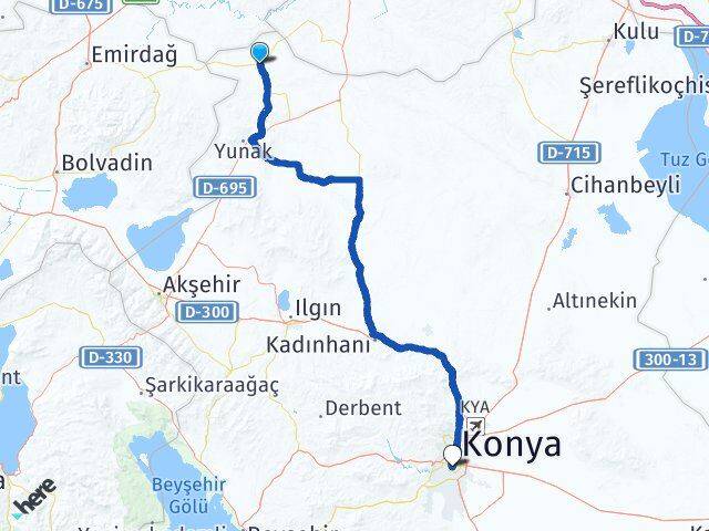 Konya Çeltik Meram Arası Kaç Km - Yol Haritası