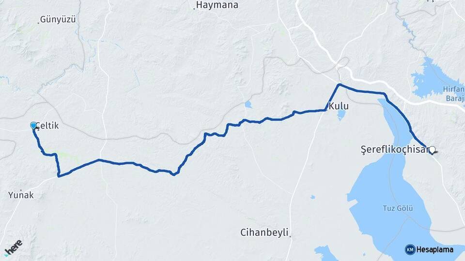 Konya Çeltik Şereflikoçhisar Ankara Arası Kaç Km - Yol Haritası