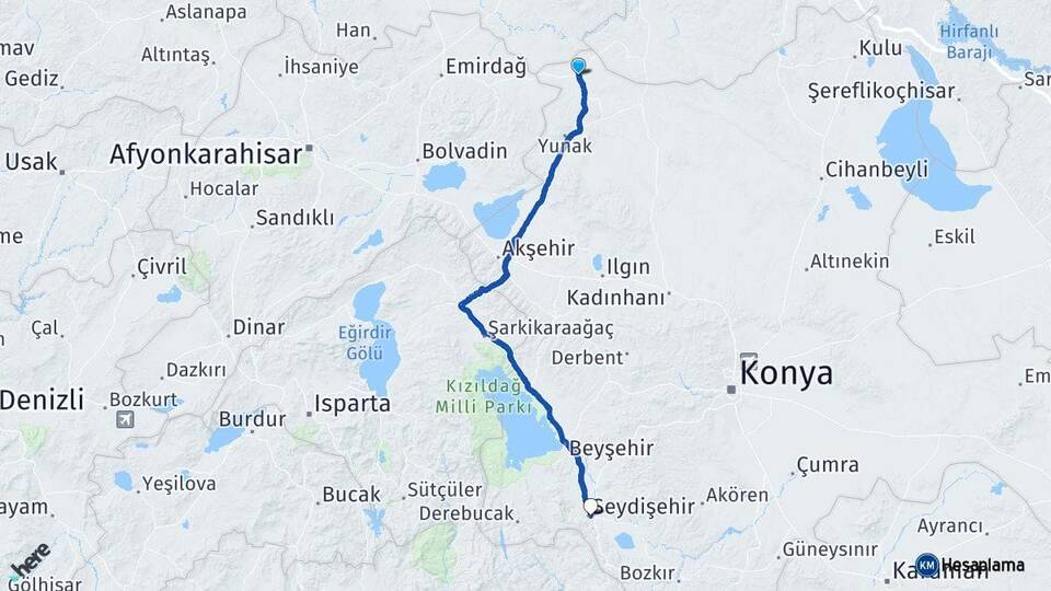 Konya Çeltik Seydişehir Arası Kaç Km - Yol Haritası
