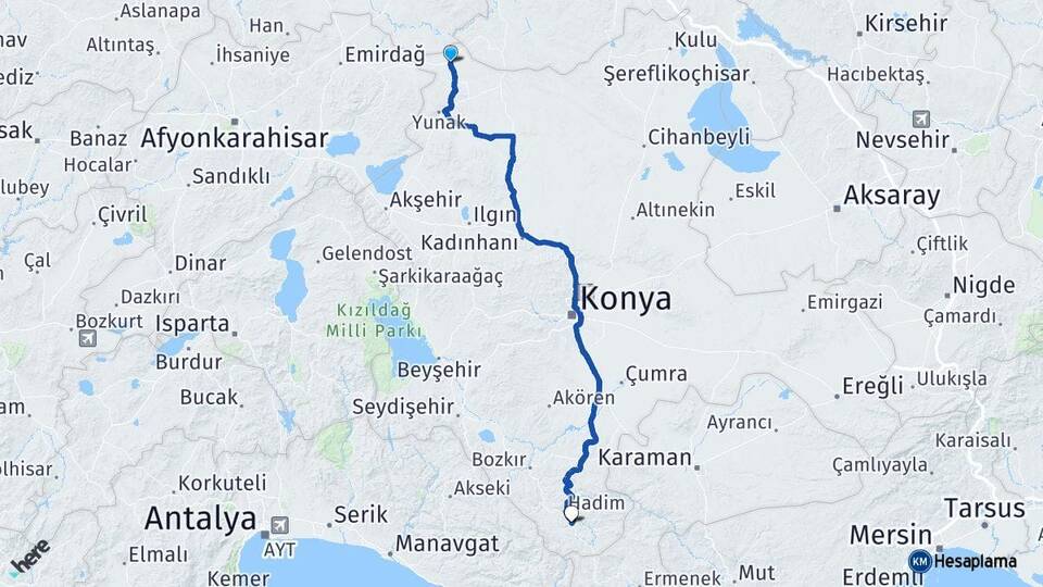 Konya Çeltik Taşkent Arası Kaç Km - Yol Haritası