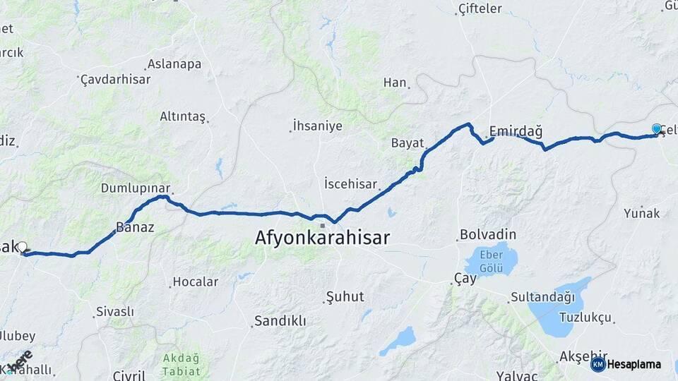 Konya Çeltik Uşak Arası Kaç Km - Yol Haritası