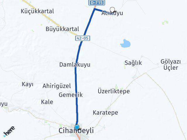 Konya Cihanbeyli Acıkuyu Kulu Arası Kaç Km - Yol Haritası