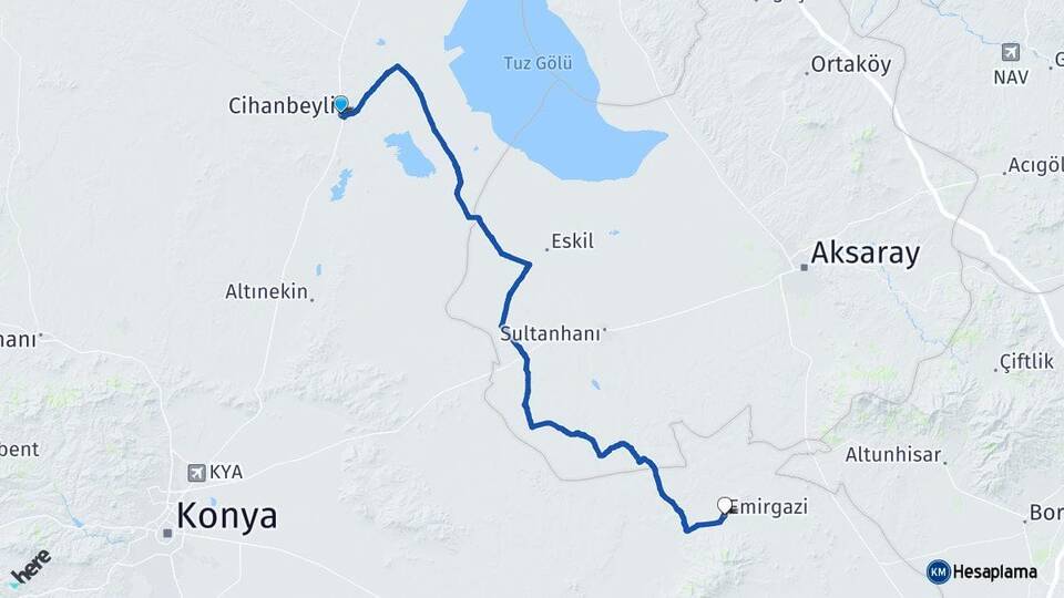 Konya Cihanbeyli Emirgazi Arası Kaç Km - Yol Haritası