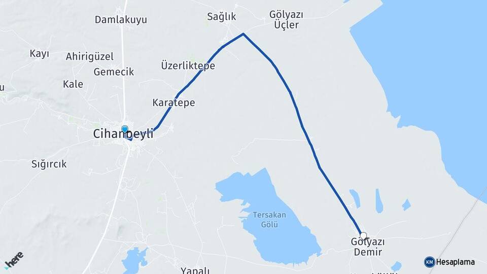 Konya Cihanbeyli Gölyazı Cihanbeyli Arası Kaç Km - Yol Haritası