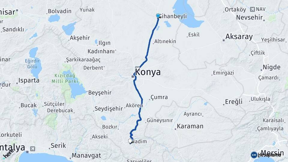 Konya Cihanbeyli Hadim Arası Kaç Km - Yol Haritası