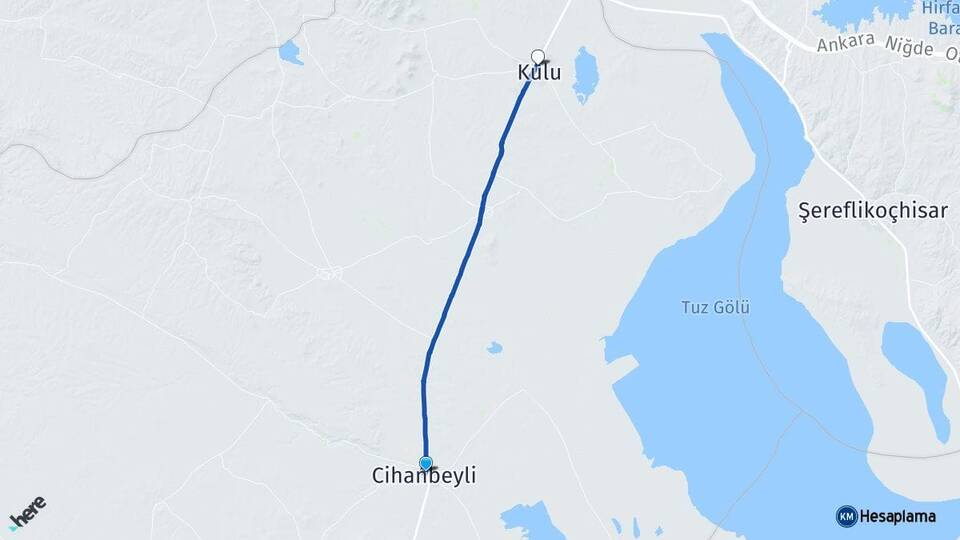 Konya Cihanbeyli Kulu Arası Kaç Km - Yol Haritası