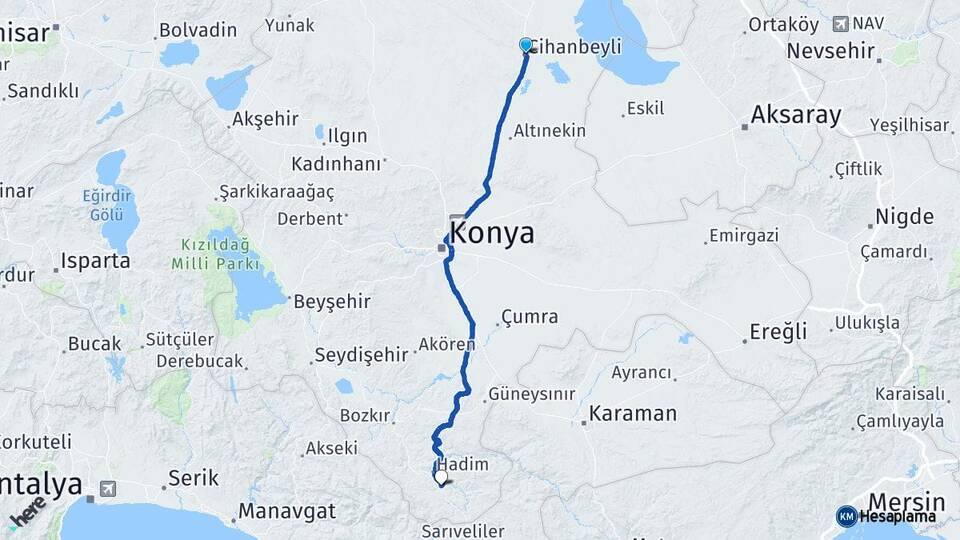 Konya Cihanbeyli Taşkent Arası Kaç Km - Yol Haritası