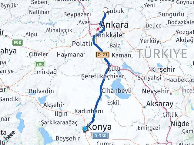 Konya Çubuk Ankara Arası Kaç Km - Yol Haritası