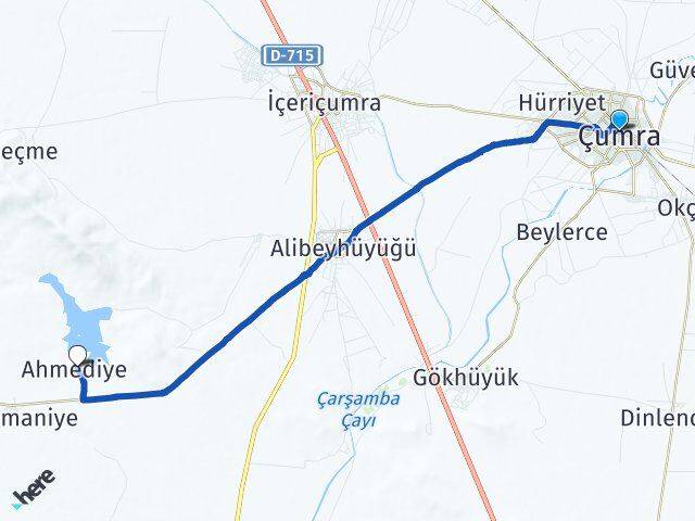 Konya Çumra Ahmediye Akören Arası Kaç Km - Yol Haritası