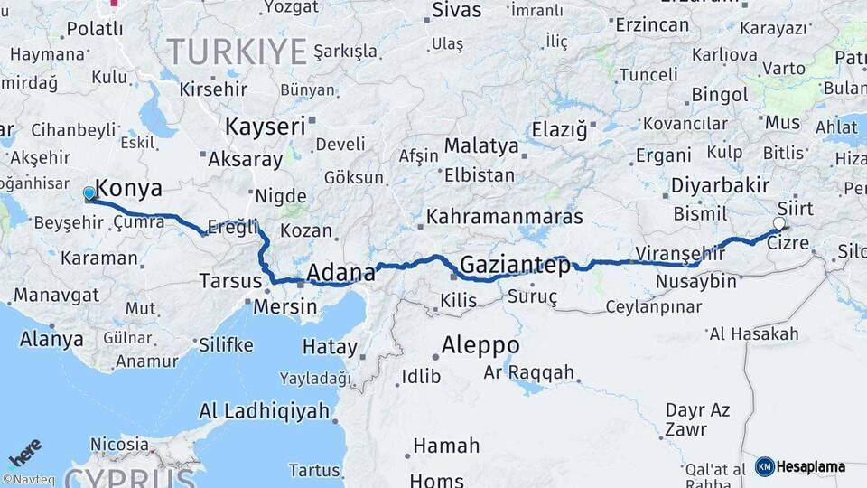 Konya Dargeçit Mardin Arası Kaç Km - Yol Haritası