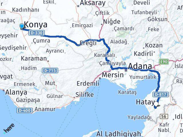 Konya Defne Hatay Arası Kaç Km - Yol Haritası