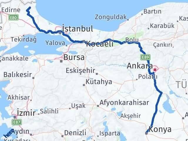 Konya Demirköy Kırklareli Arası Kaç Km - Yol Haritası