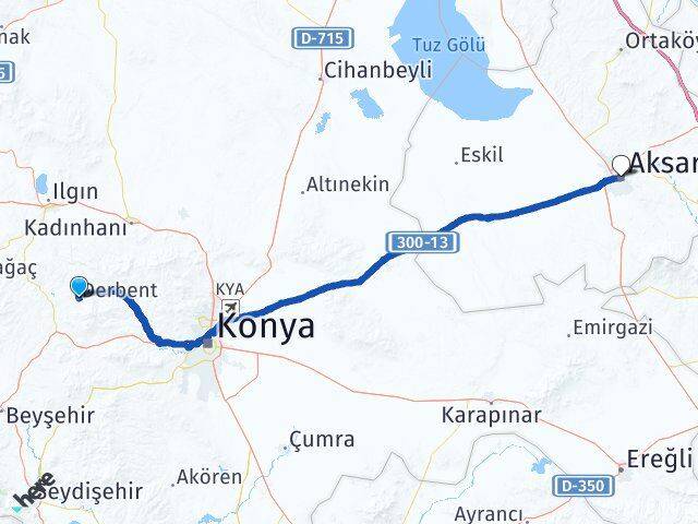 Konya Derbent Aksaray Arası Kaç Km - Yol Haritası
