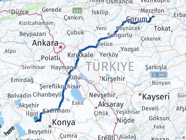 Konya Derbent Amasya Arası Kaç Km - Yol Haritası