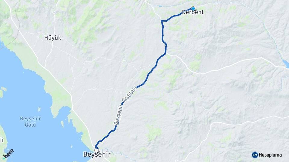 Konya Derbent Beyşehir Arası Kaç Km - Yol Haritası