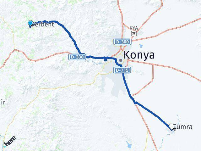 Konya Derbent Çumra Arası Kaç Km - Yol Haritası