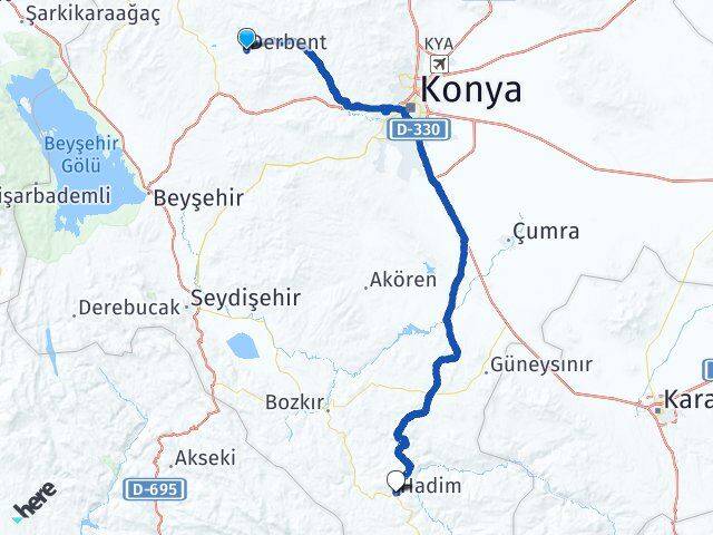 Konya Derbent Hadim Arası Kaç Km - Yol Haritası