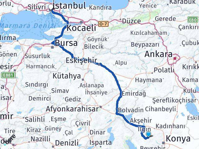 Konya Derbent İstanbul Arası Kaç Km - Yol Haritası