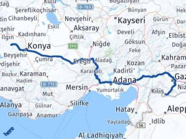 Konya Derbent Kilis Arası Kaç Km - Yol Haritası