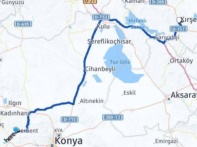 Konya Derbent Kırşehir Arası Kaç Km - Yol Haritası
