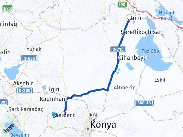 Konya Derbent Kulu Arası Kaç Km - Yol Haritası