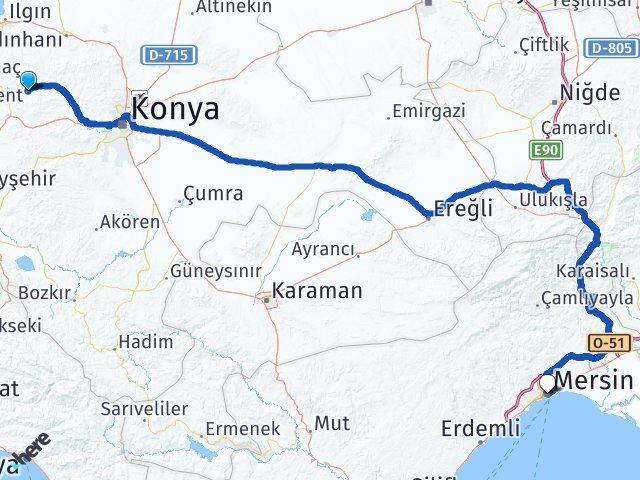 Konya Derbent Mersin Arası Kaç Km - Yol Haritası