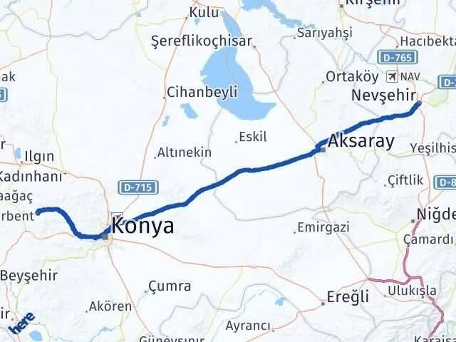 Konya Derbent Nevşehir Arası Kaç Km - Yol Haritası
