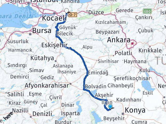 Konya Derbent Sakarya Arası Kaç Km - Yol Haritası