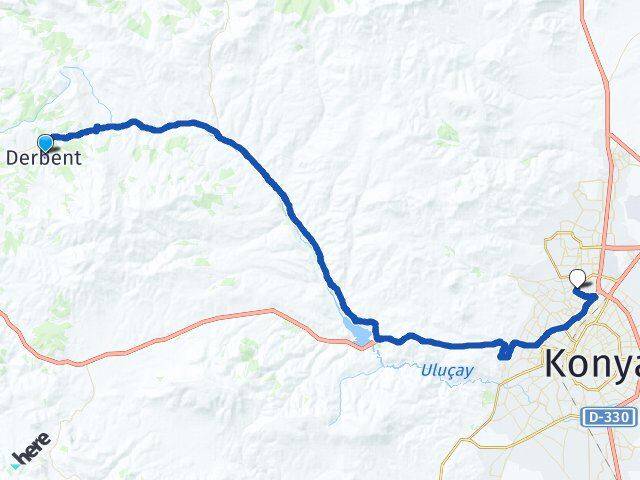 Konya Derbent Selçuklu Arası Kaç Km - Yol Haritası