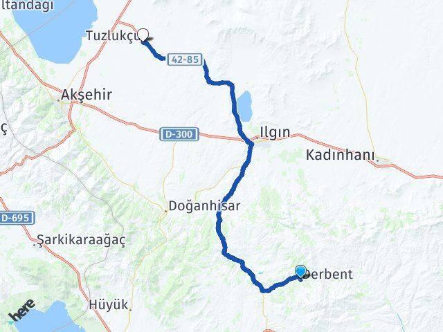 Konya Derbent Tuzlukçu Arası Kaç Km - Yol Haritası